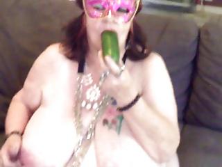 Amateur Granny Play With Cucumber