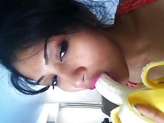 Desi Girl showing how to suck cock with a banana
