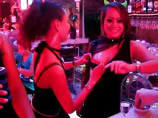 Two bar girls do a Titty Tequila